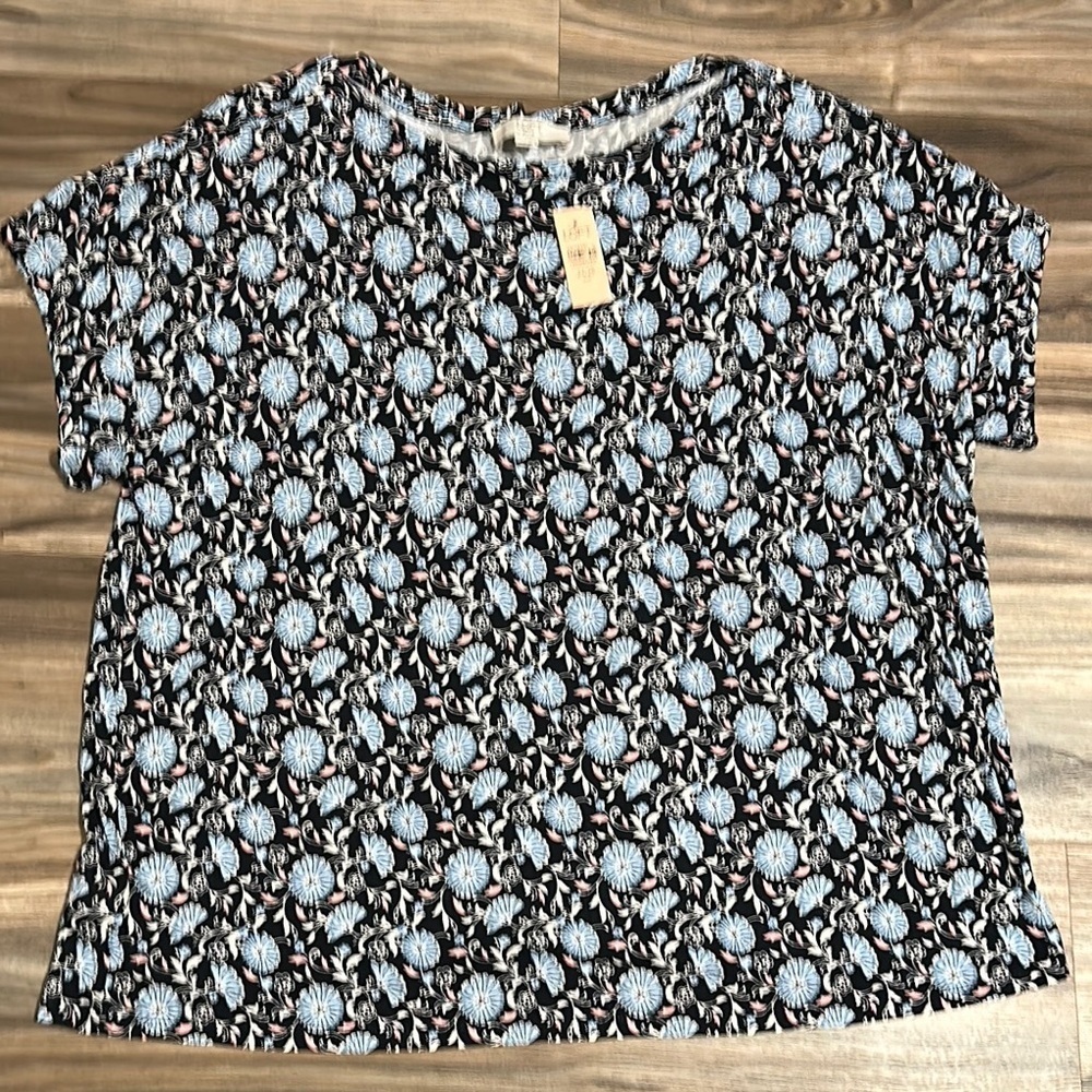 Loft Plus Soft Rayon Crew Neck Floral Short Sleeve Floral Blue Women’s Sz. 24/26